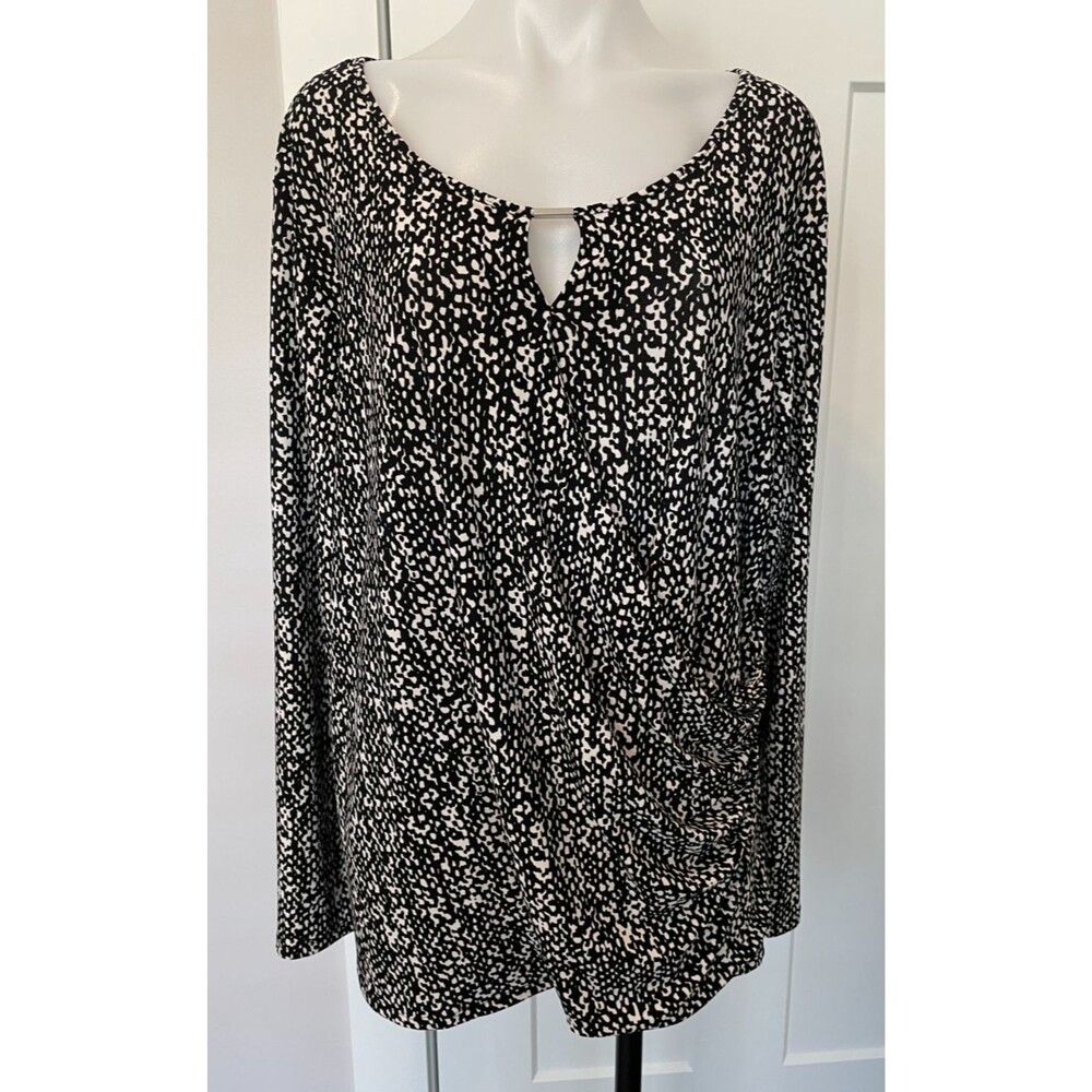 TALBOTS Womens Knit TOP Long Sleeve BLACK White Size 2X